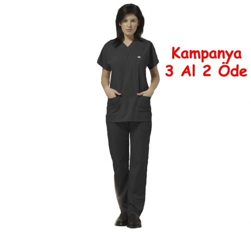 A 021 S - Siyah | Yarasa Kol Unisex Doktor Hemşire Takım