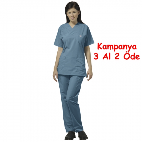 A 015 R - Rodrigo | Soft Likralı Zarf Yaka Slim Fit Doktor Hemşire Takım